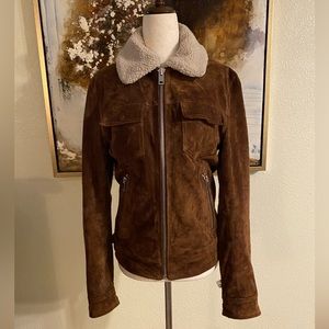 Express vintage genuine leather Sherpa collared Moto jacket size XS GC~